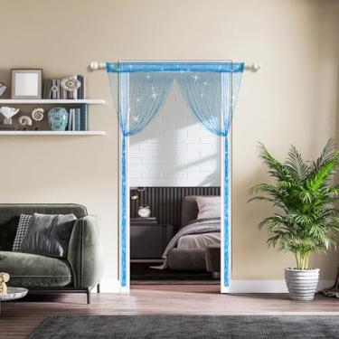 Imagem de NINGYOHI Cortinas de porta, cortina de franja de porta 1 x 2 m, franja de fio brilhante, divisória de quarto, borla elegante para divisória de espaço para casamento, sala de estar, banheiro, cafeteria