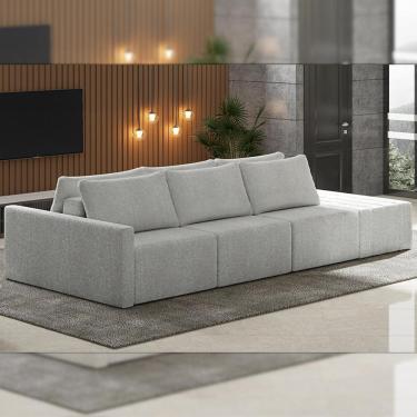 Imagem de Sofá Ilha Modulado Milos 312cm Puff Lateral Bouclê Cinza G33 - Gran Belo