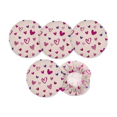 Imagem de WIRESTER Conjunto de 5 tampas de pano de frasco, tampa reutilizável para tigela de fermentação de pão para fermentação de pão, tampas elásticas para boca de pote de 7 a 10 cm - Padrão de corações rosa