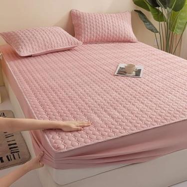 Imagem de Protetor de colchão elástico para todas as estações, lençol de elástico espesso à prova de poeira, capa de colchão macia para a pele, com faixa elástica, antiderrapante, durável, colcha-rosa||120 x