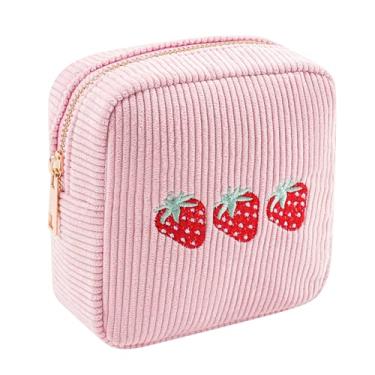 Imagem de RSRSLEII Pequena bolsa de maquiagem de veludo cotelê para bolsa, mini bolsa estética de cosméticos para mulheres e meninas, linda bolsa de batom com zíper com bolso para chave, porta-cartões