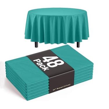 Imagem de Exquisite Toalhas de mesa redondas azul-petróleo toalha de mesa de plástico descartável pacote com 48 toalhas de mesa redondas 213 cm toalhas de mesa descartáveis azul-petróleo toalha de mesa de