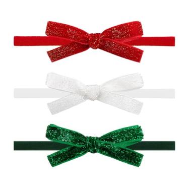 Imagem de ONENINEDREAM 3 peças de laços de cabelo verde de 6 cm, acessórios de cabelo vermelho de Natal, mini laço de bebê, roupa de Natal para meninas, roupas brancas para bebês e meninas