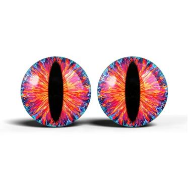 Imagem de Olhos realistas de artesanato de vidro de 2,5 cm, design de íris vertical de gato animal, conjunto de 2 peças, globos oculares de cabochão abobadados, arte, taxidermia e suprimentos para fabricação de