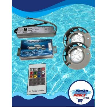 Imagem de ILUMINAÇÃO PISCINA KIT Refletor 9W RGB Inox Lux Pool + Controladora Me