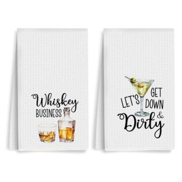 Imagem de XFN 2 peças de toalhas de cozinha engraçadas 61 x 35 cm, decoração de álcool sujo de uísque, toalhas de mão de trama waffle para bar de cozinha, pano de prato de microfibra absorvente branco toalha de