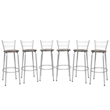 Imagem de Banqueta Altas Flórida Estrutura Prata 70cm Para Balcão Cozinha, Bar, Bistrô, Americano Kit 06 Unidades - Itagold (Floral Marrom)