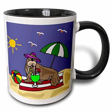 Imagem de 3dRose Caneca engraçada de morsa na praia, 325 ml, preta
