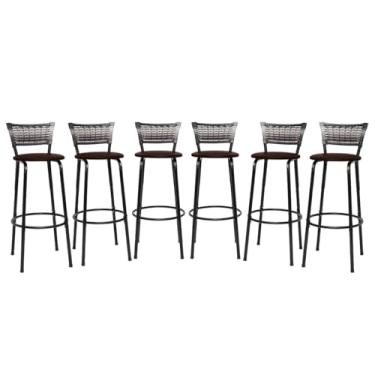 Imagem de Banquetas Junco Degradê Cyber Estrutura Preta Ideal para Bancada Balcão e Cozinha Kit 06 Unidades - Itagold (Marrom Claro)