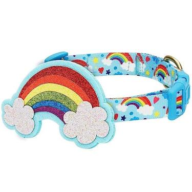 Imagem de Blueberry Pet Coleira de cachorro ajustável Rainbow Clouds com decoração Blingy, grande, pescoço 45,7 a 66 cm