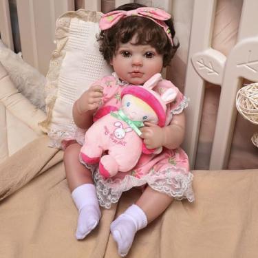 Imagem de Bebê Reborn Boneca de Silicone Menina Olhos Castanhos Realista 48cm Pode Dar Banho