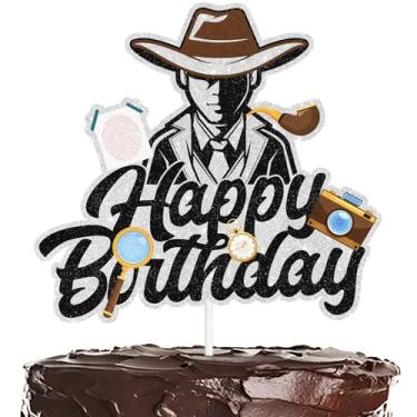 Imagem de Detetive Feliz Aniversário Topo de Bolo Mistério Espião Decoração de Bolo Tema de Detetive para Crianças Meninos Meninas Homem Decorações de Festa Suprimentos