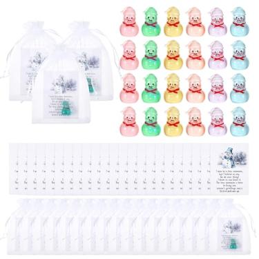 Imagem de Chanumetal 30 Pcs Coworker Gifts Snowman Mini Christmas Figurines, Resin Snowman Figurines Luminous Bulk with with Organza Bags Cards, Snowmans Decoration for DIY Party Favors