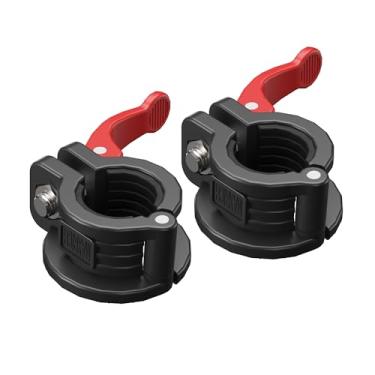 Imagem de MAXRICH Grampo de barra T de 2,5 cm de vários tamanhos e clipes de peso ajustáveis para clipes de barra de liberação rápida | Travas de barra de colar de barra para levantamento de peso (vermelho +