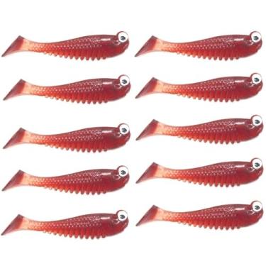 Imagem de 10 iscas de pesca que brilham no escuro, iscas de plástico macio para uso em água doce ou salgada, iscas de pesca Walleye para pesca noturna de robalo, tipo de peixe e truta (vermelho-marrom)