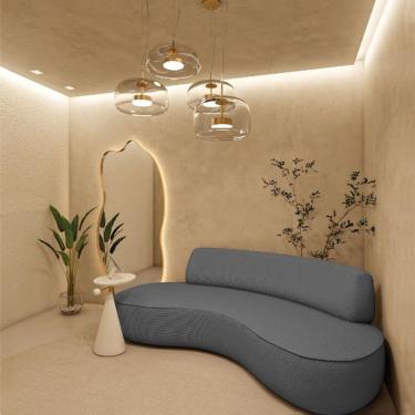 Imagem de Sofá Curvo Sala De Estar Recepção Consultório Amsterdã 250cm Linho Cor Cinza Escuro