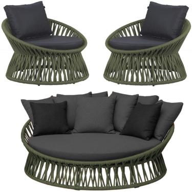 Imagem de Chaise área Externa Monza Alumínio Corda Náutica Trama Verde Musgo