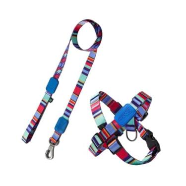 Imagem de Peitoral em X e Guia para Cães – Raios e Listras Azul – Tamanho P