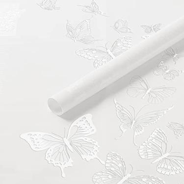 Imagem de Oakbud 20 Folhas De Papel Embrulho Com Flores Borboleta, Suprimentos Para Buquês Floricultura À Prova D'Água, Artesanato Faça Você Mesmo, Embalagem Presente Ou Caixa Presente, 22,8 X Polegadas (Bran