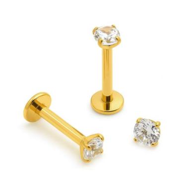 Imagem de Piercing Ponto de Luz Titânio Dourado com Zircônias Rosca Interna - M2