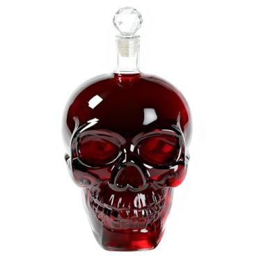 Imagem de Teadokly Decantador de uísque de caveira de 1000 ml com tampa, garrafa de licor de caveira de vidro de Halloween, garrafa de vinho com cabeça de esqueleto de cristal para decoração de bar