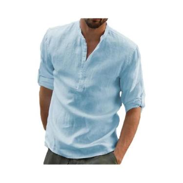 Imagem de Camisa Casual Masculina De Algodão E Linho, Camisa De Manga Longa Solt