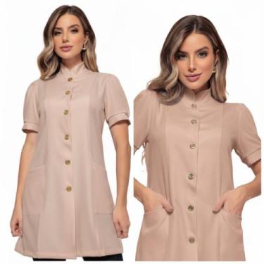 Imagem de Jaleco Manga Curta Bufante Gola Padre Isabela Nude - gardenia jalecos,