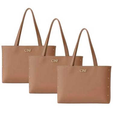 Imagem de Bolsa Feminina Sacola Grande Kit Com 3 Peças Universitária De Ombro (Amêndoa)