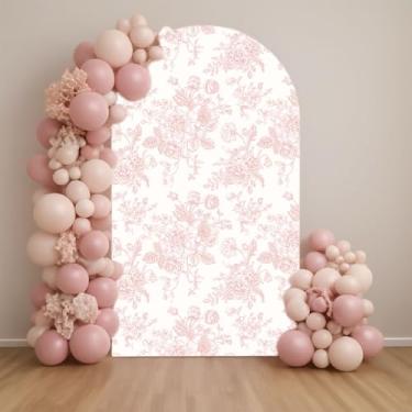 Imagem de Capa de fundo de arco para chá de bebê em flor, suporte de arco de bebê, elastano, flores azuis, laços rosa florais, decorações de batismo para festa de aniversário para meninas (3 x 6 pés, G-4032)