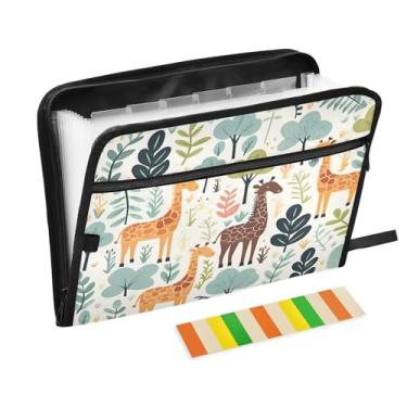 Imagem de Wassud Padrão de selva com girafas, organizador de arquivos sanfonados, 13 bolsos, pastas expansíveis com abas e adesivos, organizador de pastas de documentos de recibo de papel tamanho carta A4 para