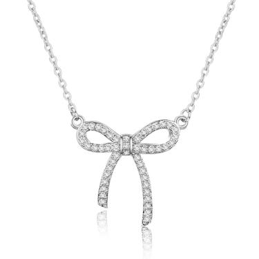 Imagem de GIGB PBDK Colar feminino com laço de prata, pingente de laço de strass brilhante, colar de coquete de cristal dourado, joia de laço de festa fofa, presentes de Natal, Large, Metal, Cristal