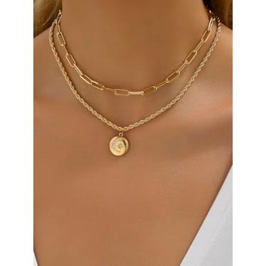 Imagem de Conjunto de colar feminino com pingente de lua e estrela em tom dourado de camada dupla - gargantilha moderna e distinta - presente simples