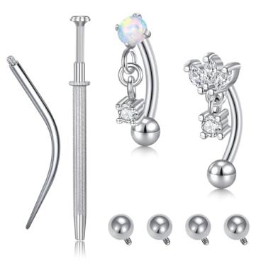 Imagem de VCMART Piercing de Sobrancelha Rook Joia Aço Cirúrgico CZ Transparente Opala Interna Brincos de Torre para Mulheres, Barras Curvas de 8 mm, Anéis Hipoalergênicos para Sobrancelhas, Anéis de Lábio