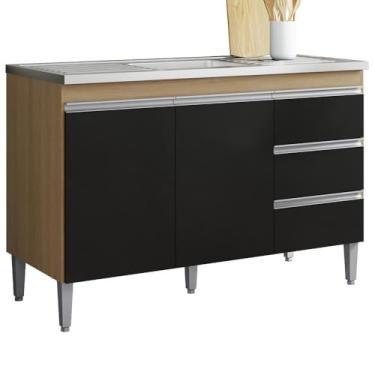 Imagem de Balcão de Cozinha Para Pia AndrÃ:copyright:ia 120cm 2 Portas 3 Gavetas sem Tampo - AJL Móveis