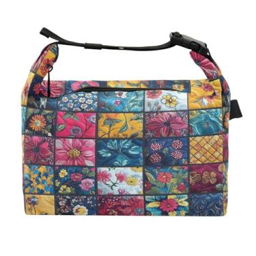 Imagem de STAYTOP Linda lancheira de flores de retalhos com fivela de alça, lancheira isolada para meninos e meninas, lancheira térmica para trabalho escolar
