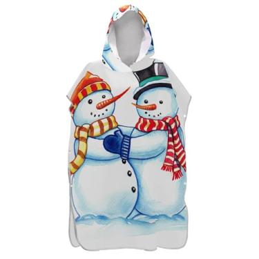 Imagem de TSENQUE Poncho de surf para adultos trocador de roupa de praia com capuz toalha floral leve masculino feminino poncho com capuz inverno boneco de neve branco desenho animado