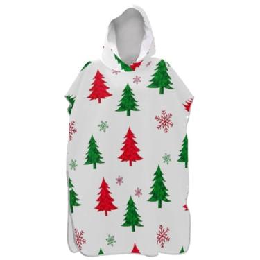 Imagem de Joisal Árvores de Natal, flocos de neve, poncho de surfe, branco, para adulto, trocador de roupa, com capuz, toalha de banho, bonito e absorvente, ponchos femininos com capuz