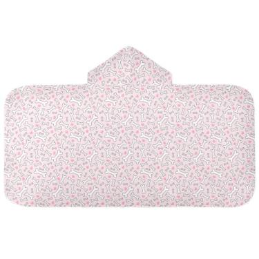 Imagem de Joisal Dog Bone Heart Toalha de banho infantil rosa toalha de praia para bebê com capuz 127 x 50 centímetros