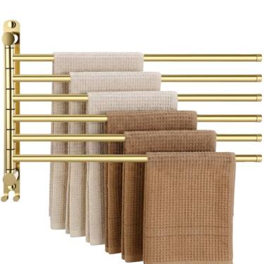 Imagem de Teenyyou Toalheiro giratório de 20,4 polegadas, aço inoxidável 304, 6 braços, suporte de toalha de banheiro, suporte de piscina, barra giratória montada na parede, economia de espaço com gancho (preto
