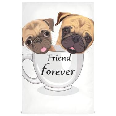 Imagem de Joisal Toalhas de prato verdes para cozinha decorativa cachorro pug texto amigo para sempre toalha de mão toalhas de banho panos absorventes de banheiro 45 x 71 cm, pacote com 4