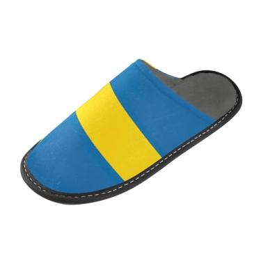Imagem de Joisal Pantufas femininas felpudas, macias e fofas, sapatos de quarto com bandeira da Suécia, sapatos de espuma viscoelástica tamanho 4-5, Bandeira da Suécia, 6.5-7 Wide