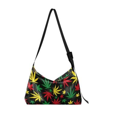 Imagem de Bolsas Hobo de couro com folhas de flor de limão para mulheres grandes masculinas bolsa de couro com estampa de folha bolsa de ombro, Folhas de bordo coloridas outono