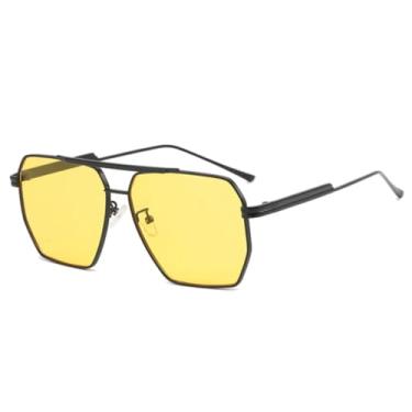 Imagem de HPIRME Óculos femininos oversized com armação de metal e proteção UV400 para homens (preto e amarelo)