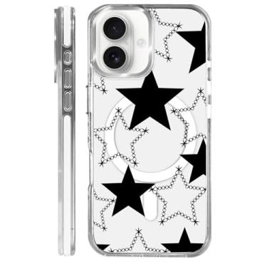 Imagem de MQJCYB Capa magnética para iPhone 16 Plus com design em base transparente, compatível com MagSafe, capa protetora fina de TPU macio para celular feminina e meninas - Fashion Five Pointed Star