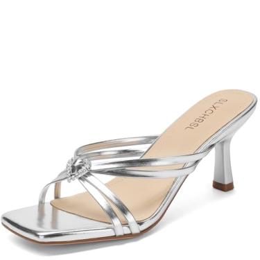Imagem de SLXCHBSL Sandálias femininas de salto gatinho quadradas, bico aberto, salto baixo, sandálias de salto baixo para vestido casual, festa, casamento, confortável, verão, Prata, 37