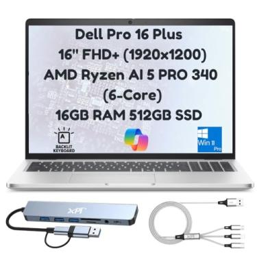 Imagem de Dell Laptop empresarial Pro 16 Plus PB16255 2025 (substitui Latitude 5550), 16 polegadas FHD+, AMD Ryzen AI 5 PRO 340 6 núcleos (Beats Ultra 5 135U), 16 GB RAM, SSD PCIe de 512 GB, câmera