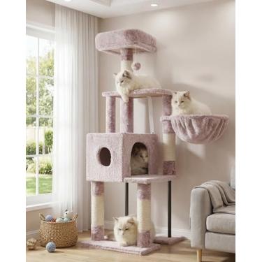 Imagem de Heybly Árvore para gatos, 120 cm, torre para gatos internos, condomínio espaçoso para gatos com espaço oculto, tubo de aço resistente, poleiro superior de pelúcia macia, rede aconchegante e postes de