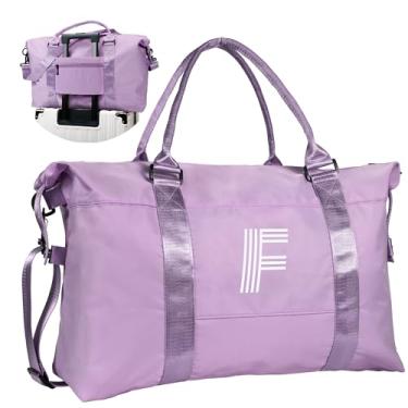 Imagem de Vogewood Bolsa esportiva de viagem inicial, bolsa de ginástica esportiva, bolsa de fim de semana personalizada com alça de ombro, monograma de presente de formatura para mulheres com manga de carrinho