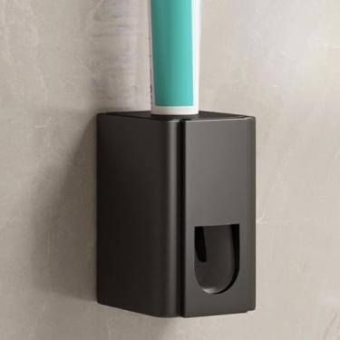 Imagem de 1 rack de armazenamento de escova de dentes, rack de escova de dentes elétrica, dispensador automático de pasta de dente montado na parede e acessórios de banheiro