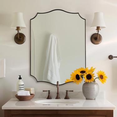 Imagem de ANDY STAR Espelho de banheiro recortado, espelho de banheiro de bronze escovado de 61 x 81 cm, espelhos decorativos de banheiro de bronze antiferrugem, estrutura de metal de aço inoxidável